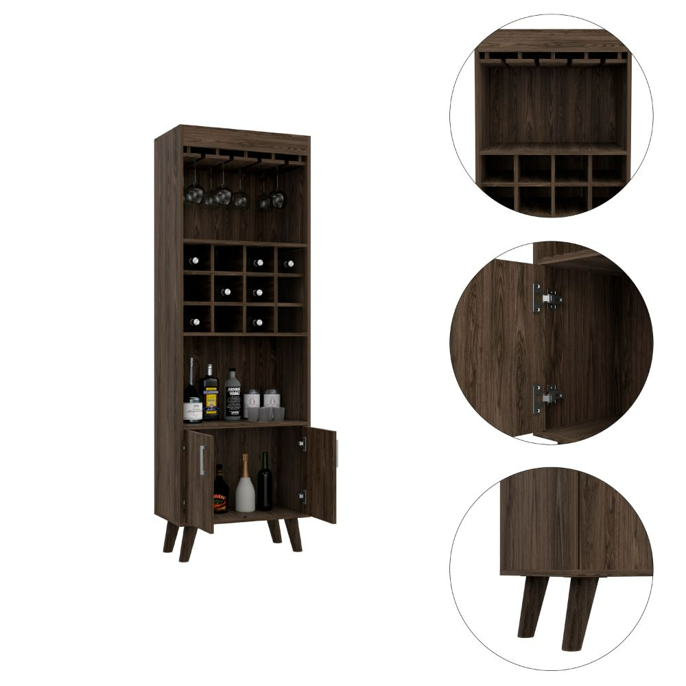 Bar Cabinet Bull, Twelve Wine Cubbies, Rack, Dark Walnut Finish-2