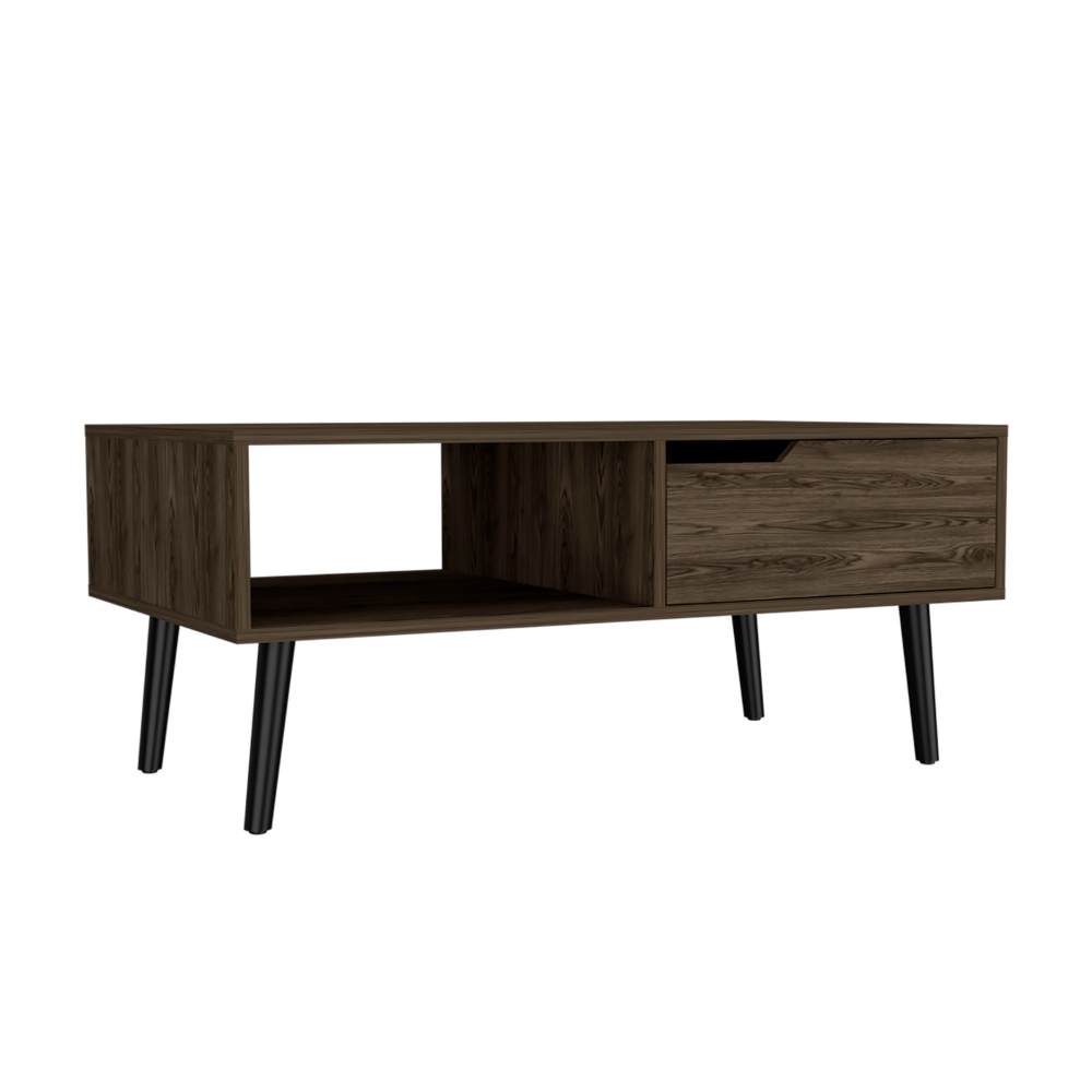 Coffee Table Bull, One Drawer, One Open Shelf, Four Legs, Dark Walnut Finish-4