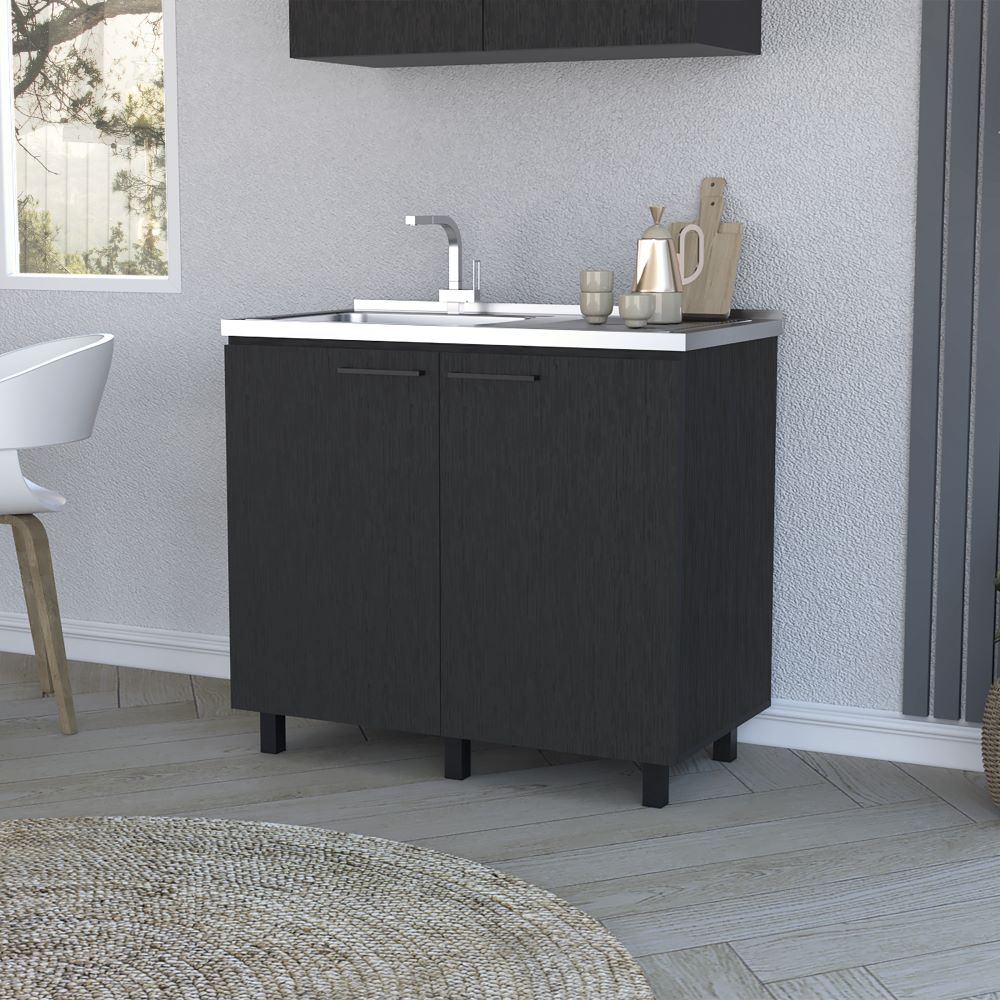 Utility sink cabinet Bussolengo, Two Cabinets, Black Wengue Finish-0