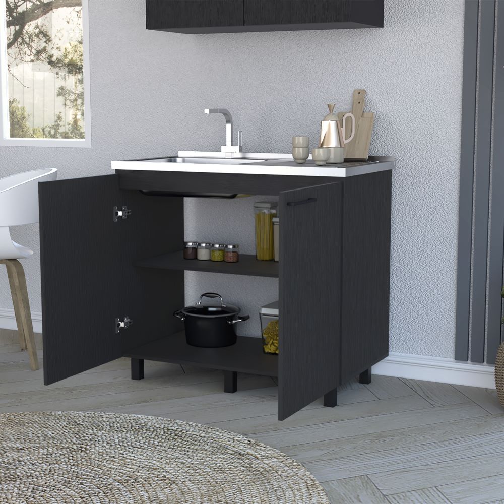 Utility sink cabinet Bussolengo, Two Cabinets, Black Wengue Finish-1