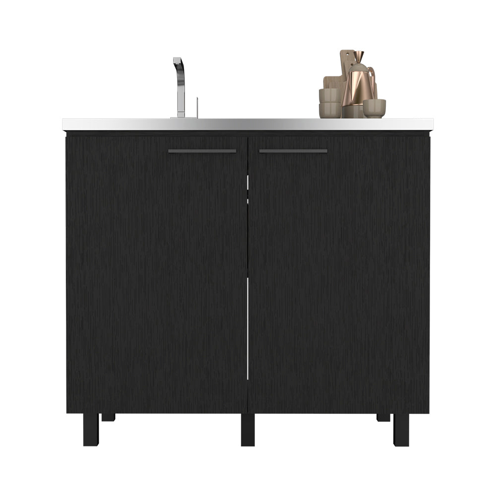 Utility sink cabinet Bussolengo, Two Cabinets, Black Wengue Finish-2