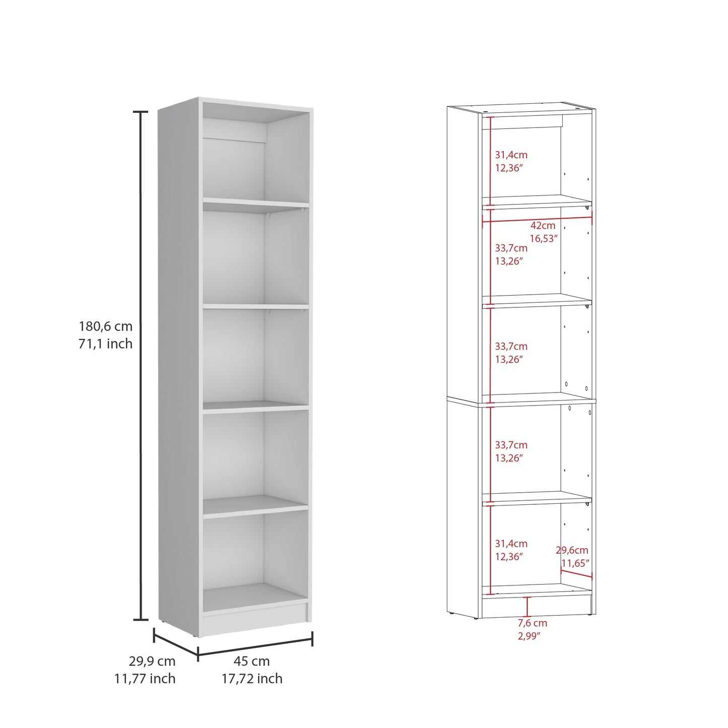 Benzoni Slim 2 Piece Living Room Set with 2 Bookcases, White Finish-4