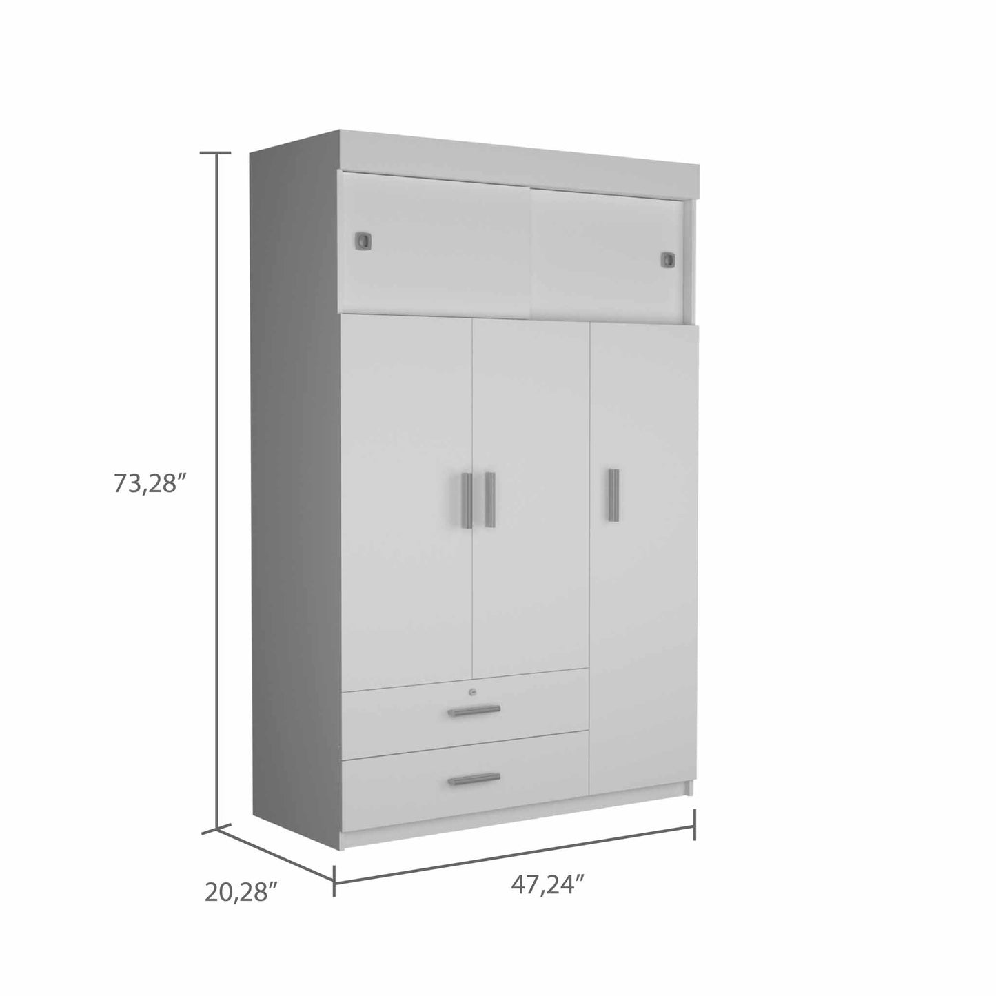 Armoire Chaplin, Rod, Three Door Cabinet, Two Drawers, White Finish-3