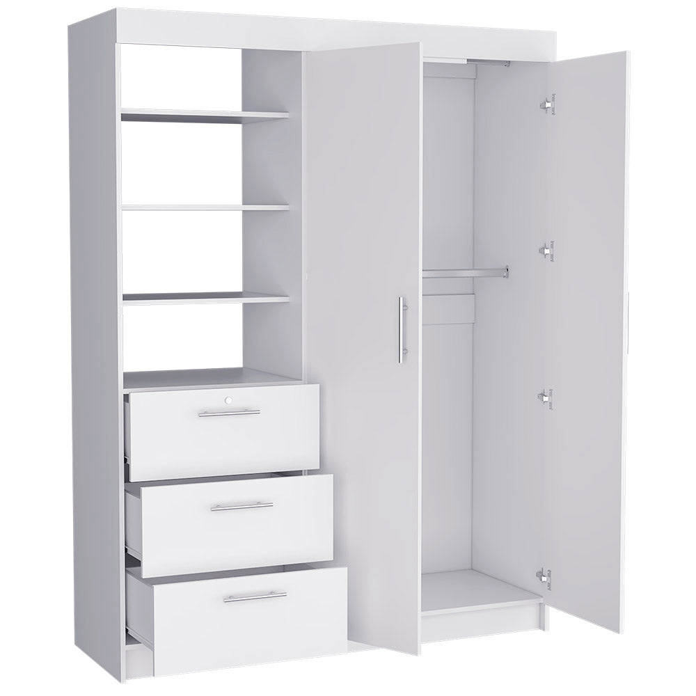 Karval 2 Piece Bedroom Set, Armoire + Nightstand, White Finish-3