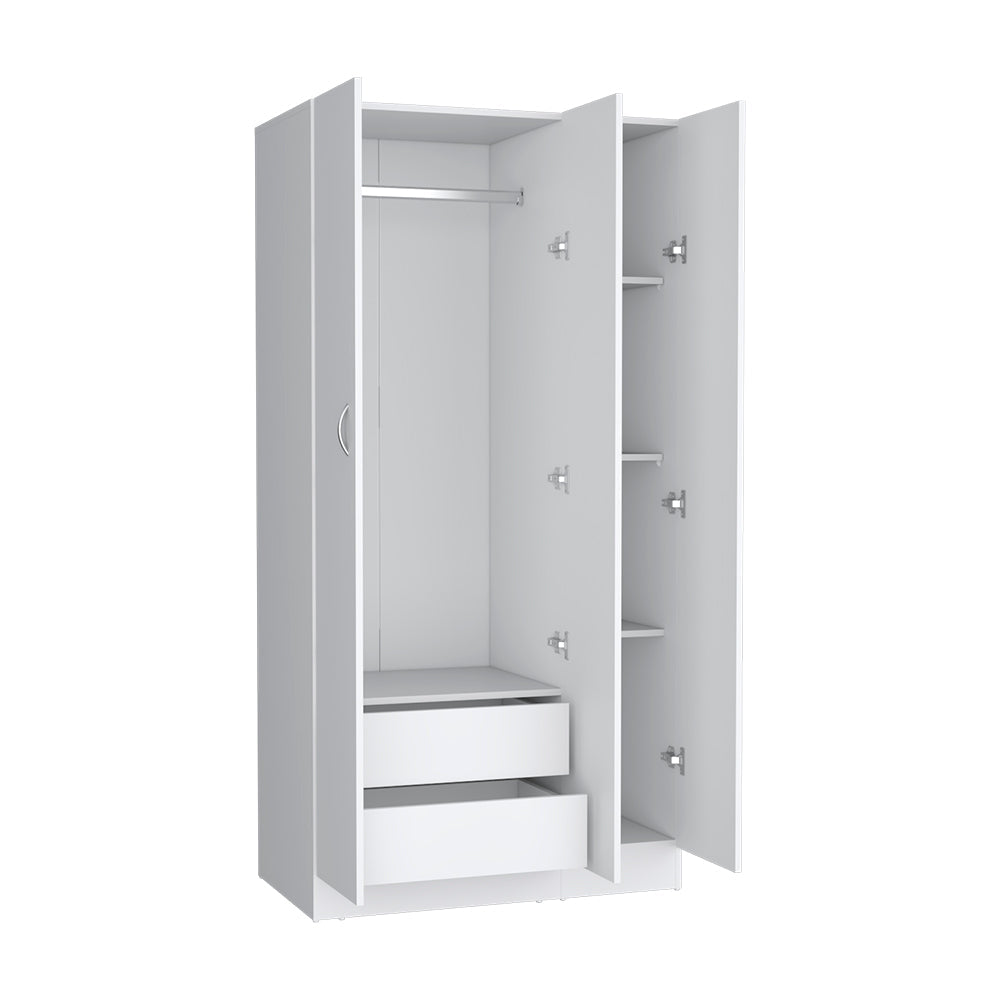 Wardrobe Erie, 4 Storage Shelves, 2 Drawers and 3 Doors, White Finish-4