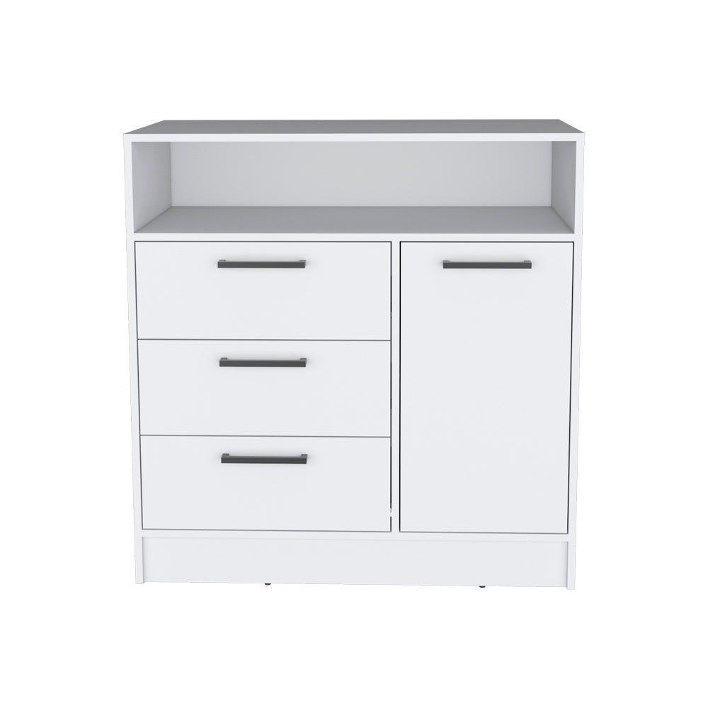 Drawer Dresser Torrey, Integrated Cabinet Storage and 3-Drawers, White Finish-4