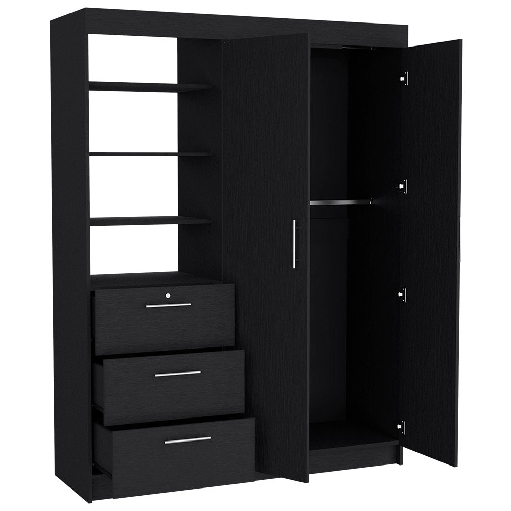 Peyton 2 Piece Bedroom Set, Armoire + Nightstand, Black Wengue Finish-3