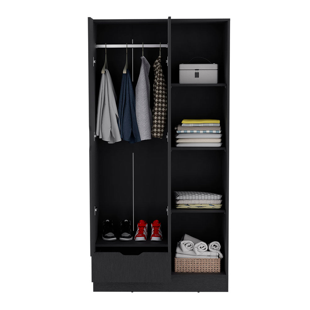 Armoire Dover, 4 Shelves, Drawer and Double Door, Black Wengue Finish-4