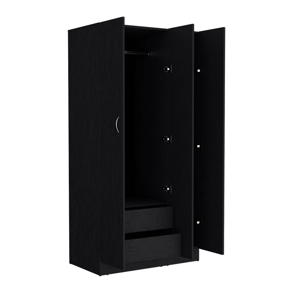 Wardrobe Erie, 4 Storage Shelves, 2 Drawers and 3 Doors, Black Wengue Finish-4