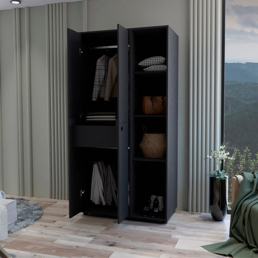 Armoire Boise, Drawer and 3 Tiered Shelves, Black Wengue Finish-1