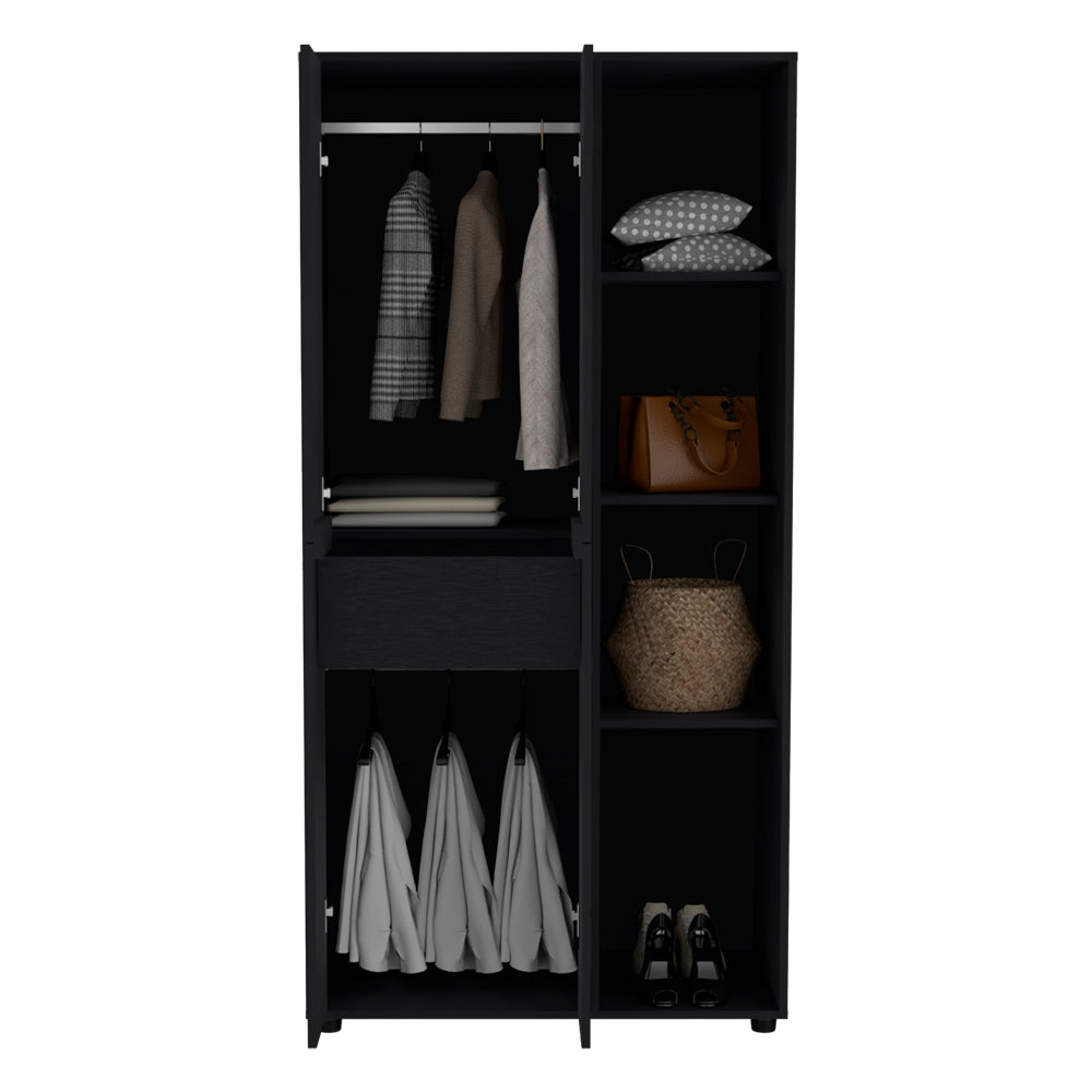 Armoire Boise, Drawer and 3 Tiered Shelves, Black Wengue Finish-2