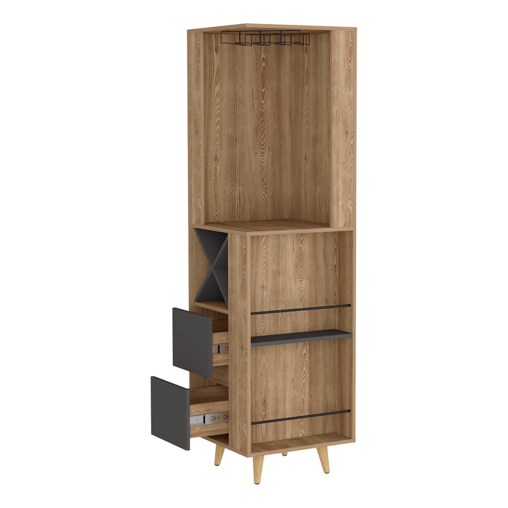 Corner Bar Cabinet Caguas, Two External Shelves, Four Wine Cubbies, Pine / Gray Finish-3