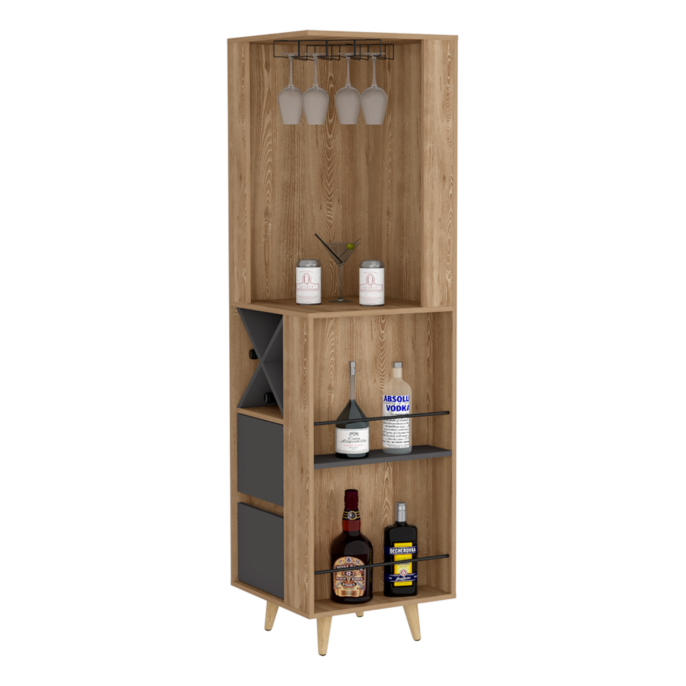 Corner Bar Cabinet Caguas, Two External Shelves, Four Wine Cubbies, Pine / Gray Finish-4