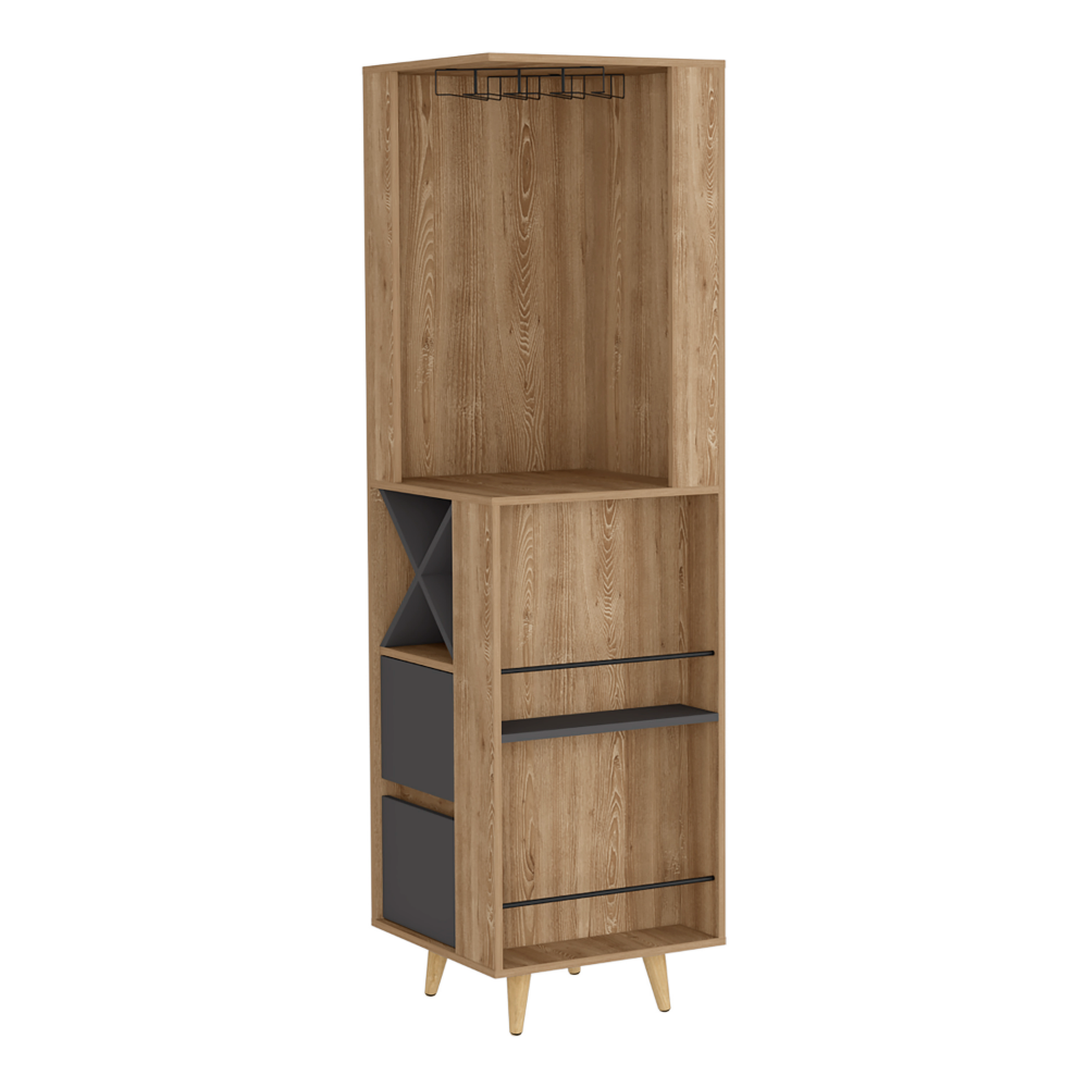 Corner Bar Cabinet Caguas, Two External Shelves, Four Wine Cubbies, Pine / Gray Finish-2