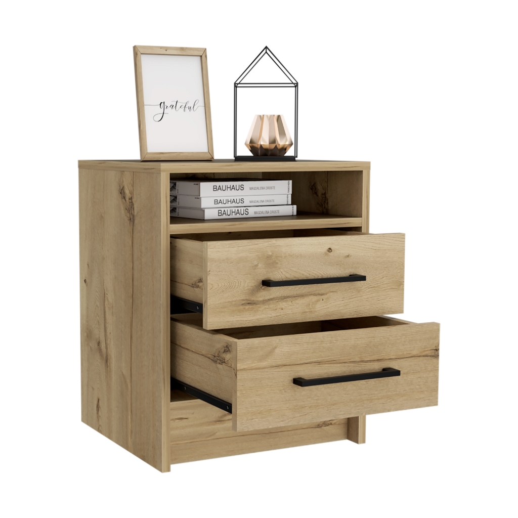 Nightstand Cartiz, Two Drawers, Light Oak Finish-4