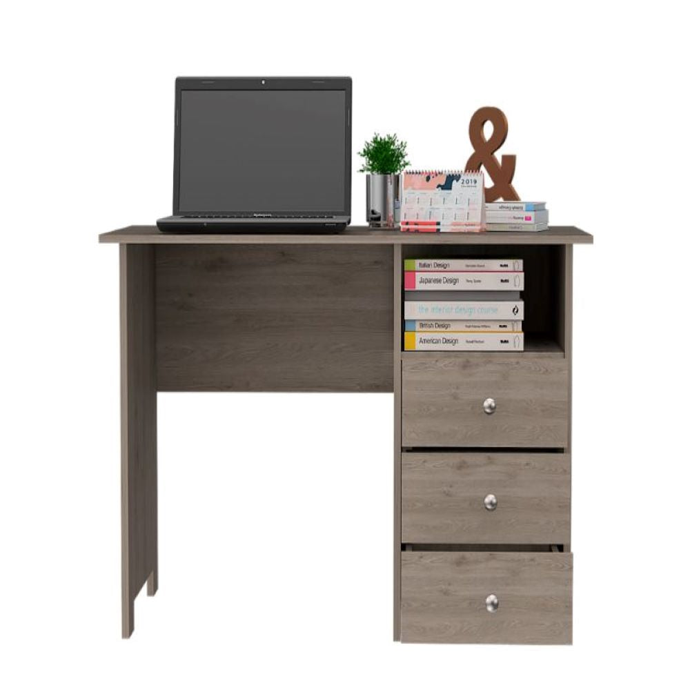 Writing Desk Brentwood with Three Drawers and Open Storage Shelf, Light Gray Finish-1