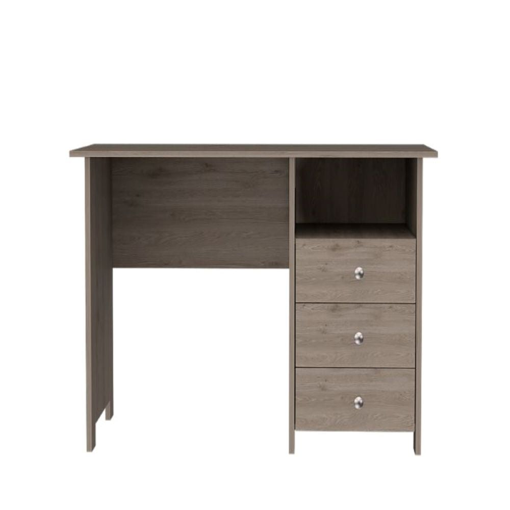 Writing Desk Brentwood with Three Drawers and Open Storage Shelf, Light Gray Finish-2