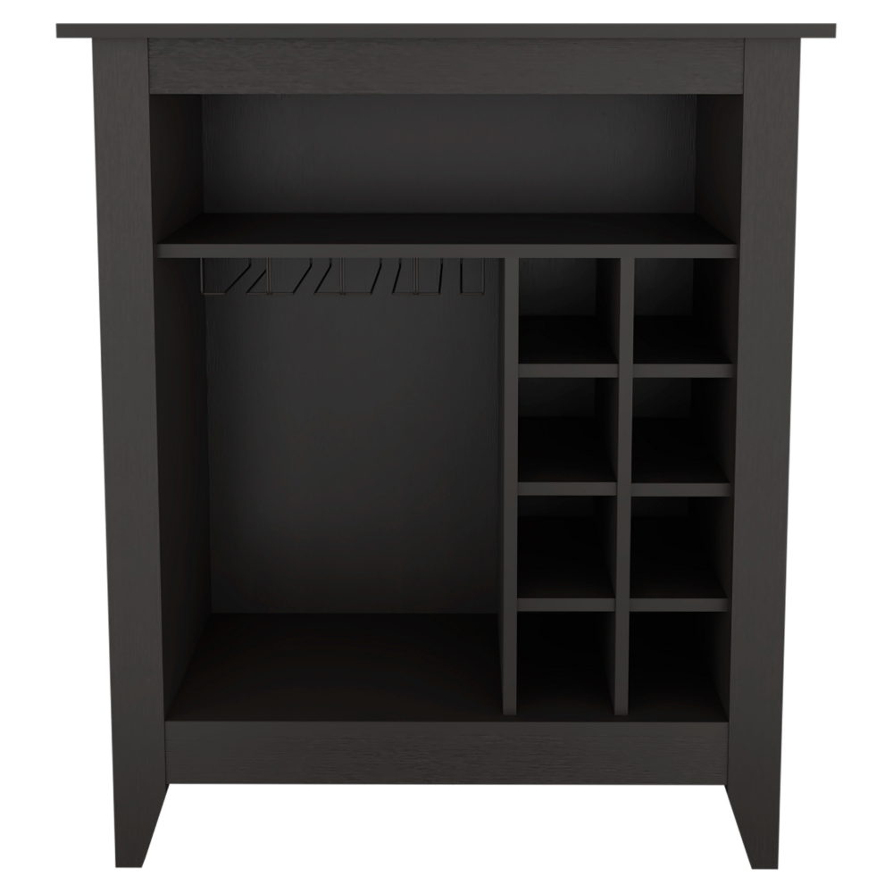 Bar Cabinet Castle, One Open Shelf, Six Wine Cubbies, Black Wengue Finish-4