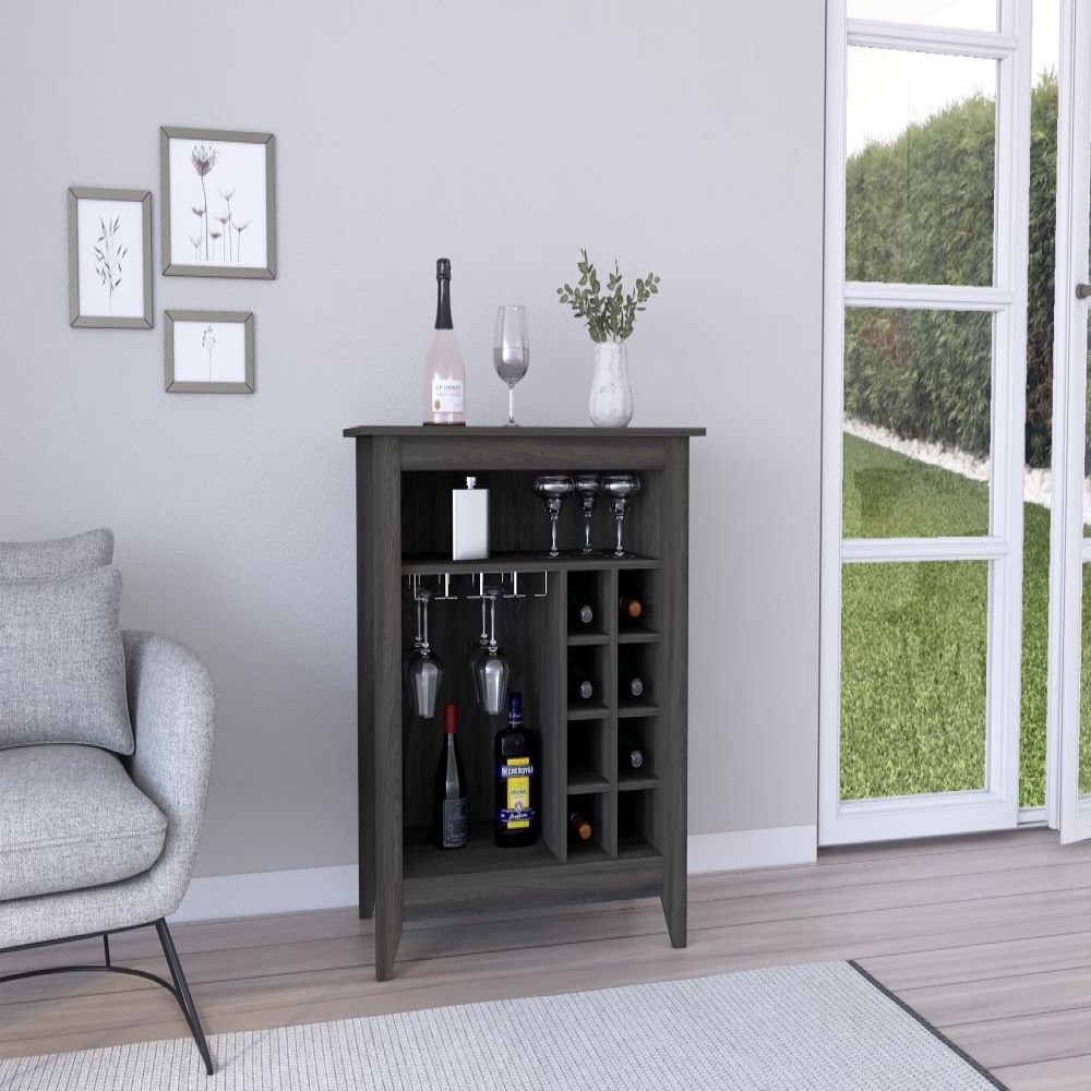 Bar Cabinet Castle, One Open Shelf, Six Wine Cubbies, Carbon Espresso Finish-0