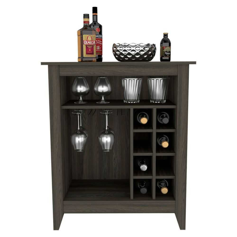 Bar Cabinet Castle, One Open Shelf, Six Wine Cubbies, Carbon Espresso Finish-4