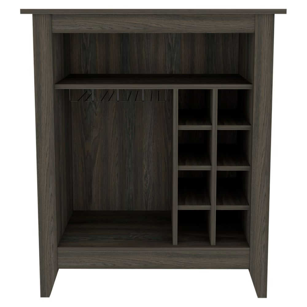 Bar Cabinet Castle, One Open Shelf, Six Wine Cubbies, Carbon Espresso Finish-2