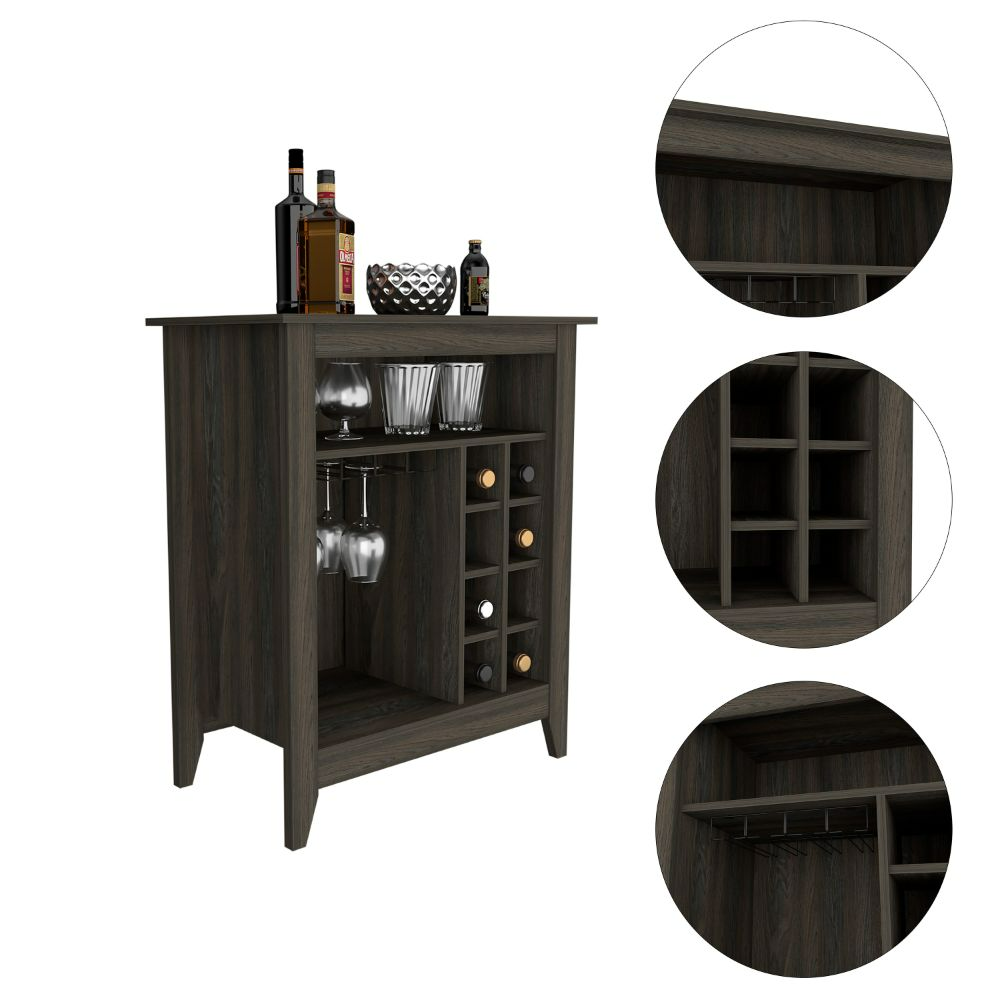 Bar Cabinet Castle, One Open Shelf, Six Wine Cubbies, Carbon Espresso Finish-1