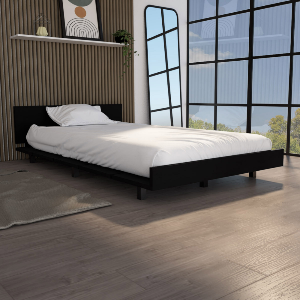 Twin Bed Base Cervants, Frame, Black Wengue Finish-0