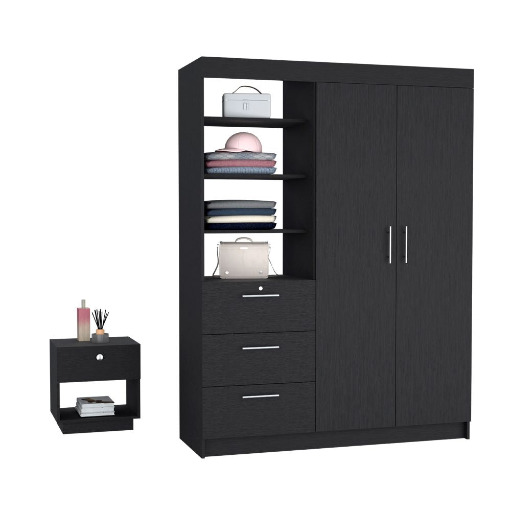 Peyton 2 Piece Bedroom Set, Armoire + Nightstand, Black Wengue Finish-1