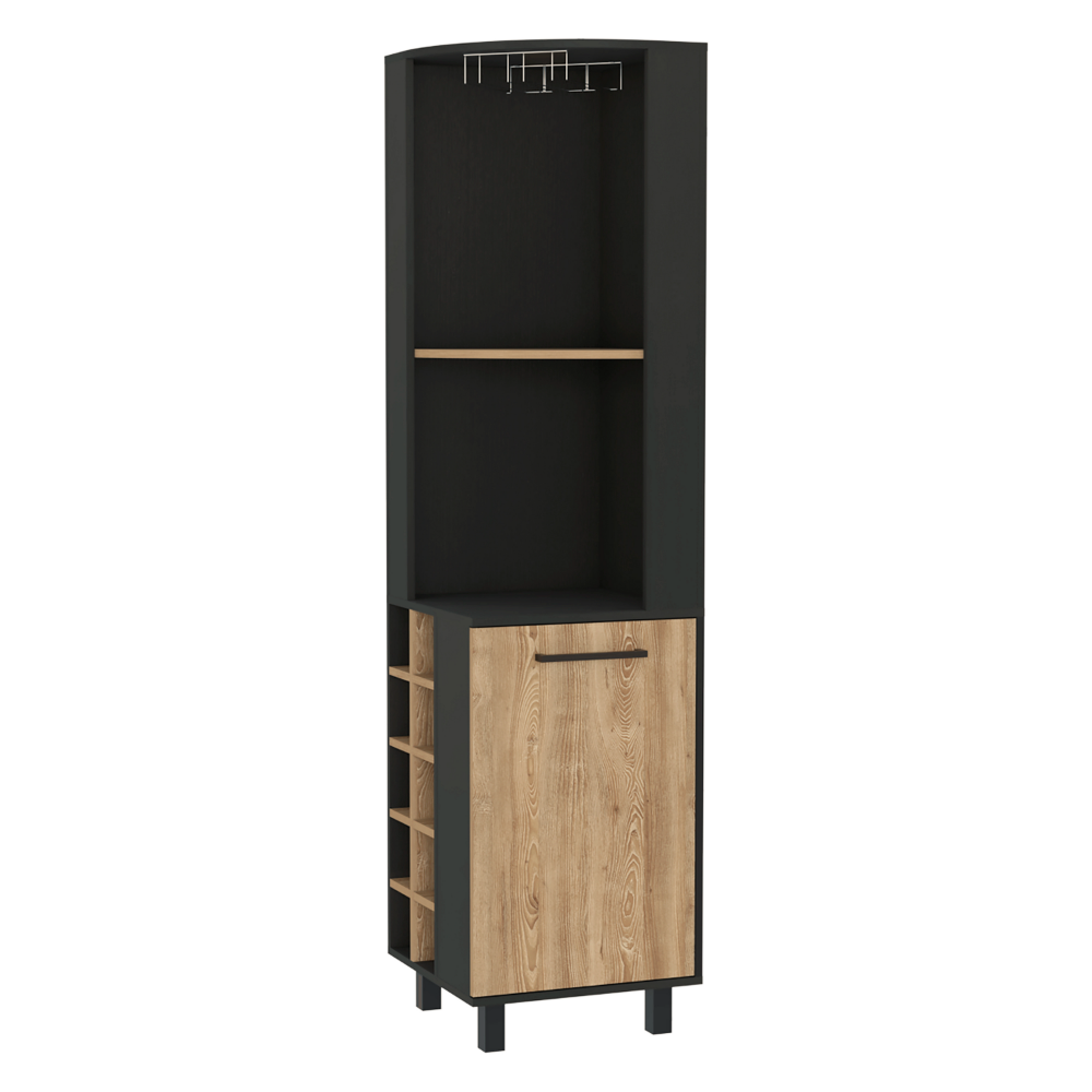 Corner Bar Cabinet Cleveland, Ten Wine Cubbies, Single Door, Black Wengue / Pine Finish-3