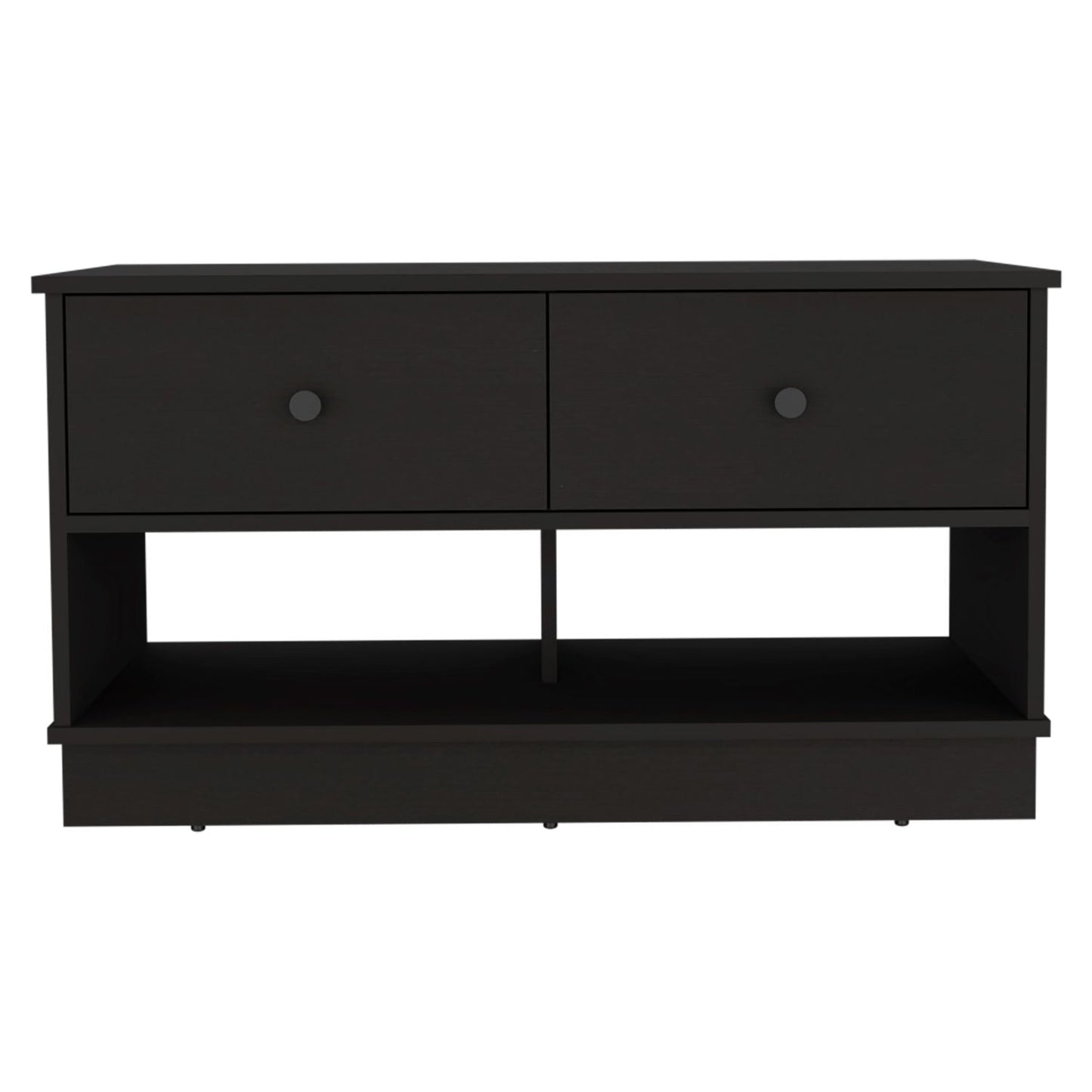 Storage Bench Beji, Lower Shelf, Two Drawers, Black Wengue Finish-4