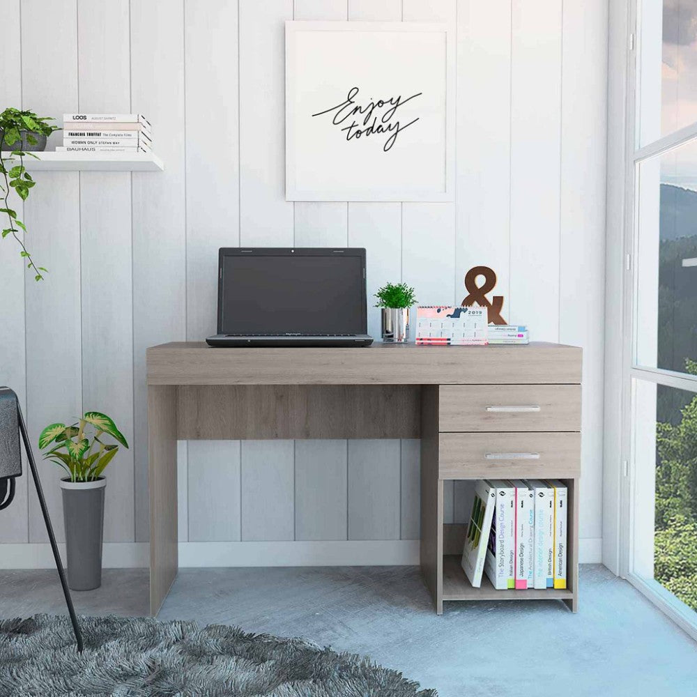 Computer Desk Limestone, Two Drawers, Light Gray Finish-0