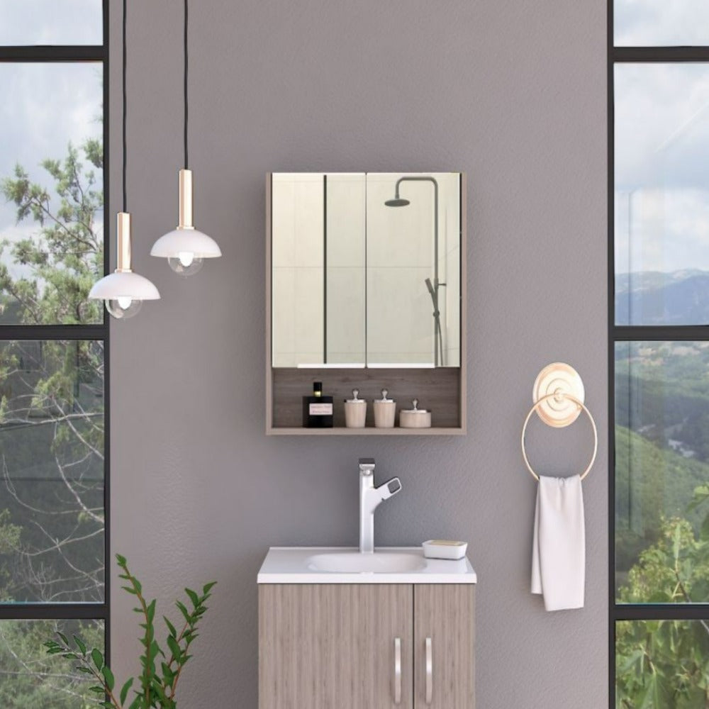 Medicine Cabinet with Mirror  Lexington,Three Internal Shelves, Light Gray Finish-0