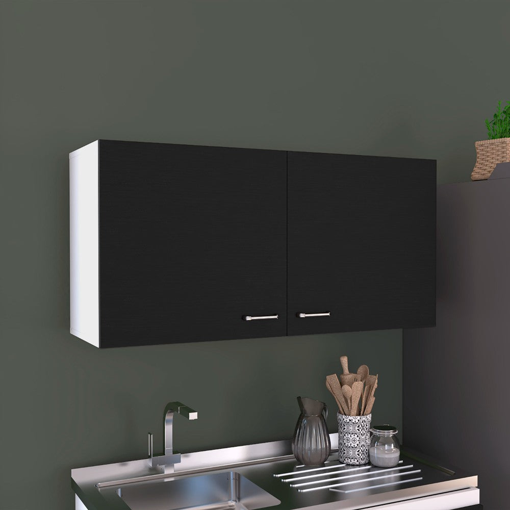 Wall Cabinet Toran, Two Shelves, Double Door, Black Wengue Finish-0