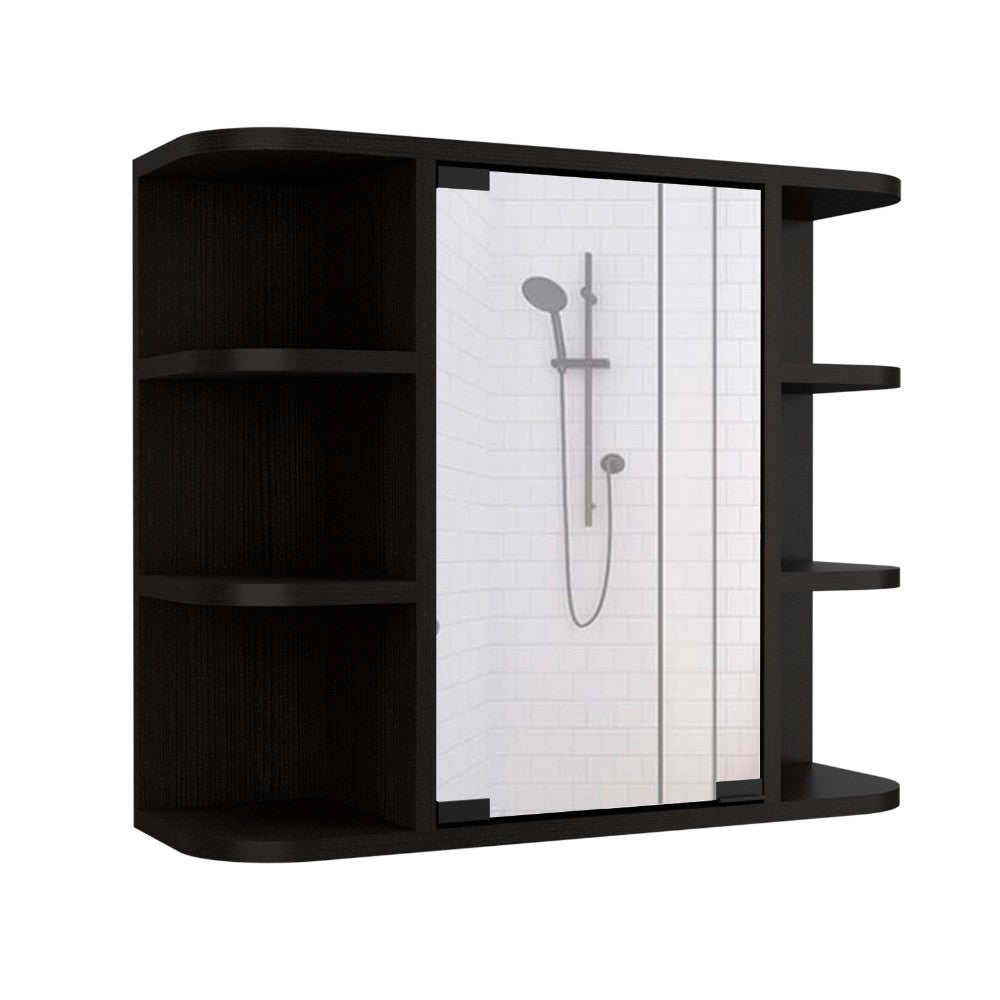 Medicine Cabinet Milano,Six External Shelves Mirror, Black Wengue Finish-3