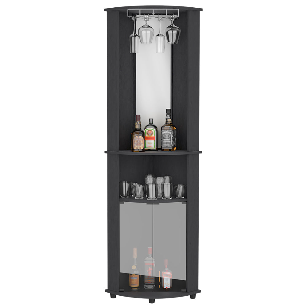 Corner Bar Cabinet Rialto, Three Shelves, Black Wengue Finish-3