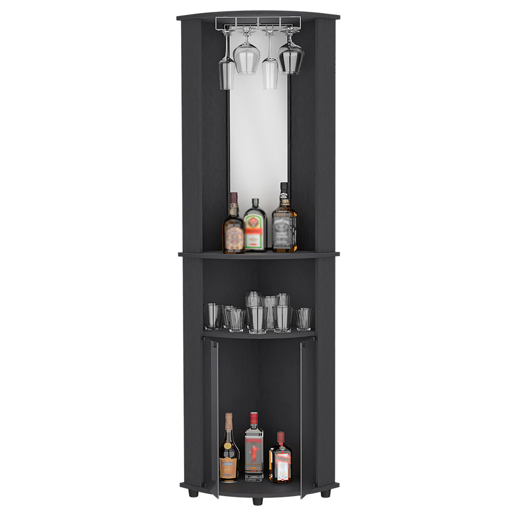 Corner Bar Cabinet Rialto, Three Shelves, Black Wengue Finish-4