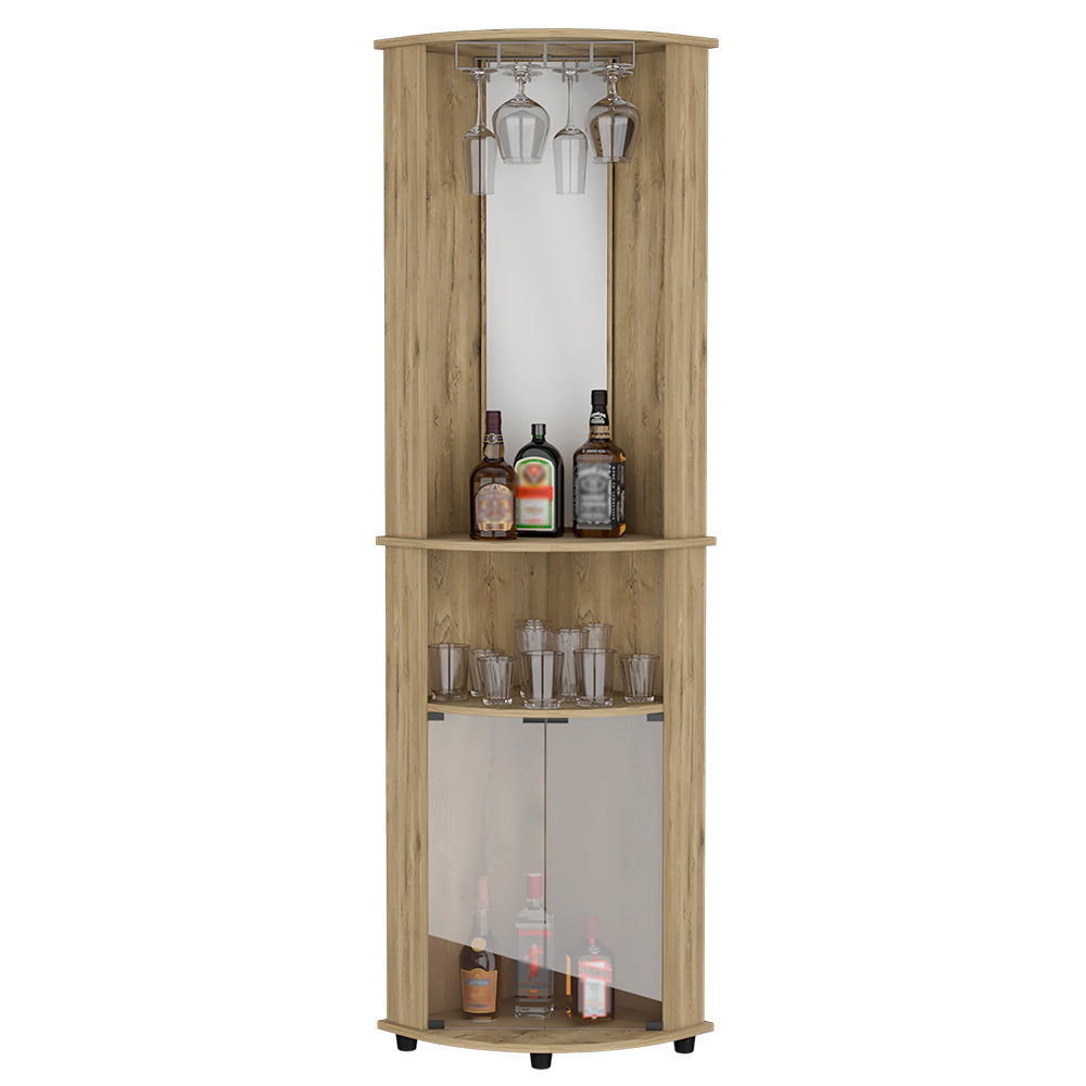 Corner Bar Cabinet Rialto, Three Shelves, Macadamia Finish-2