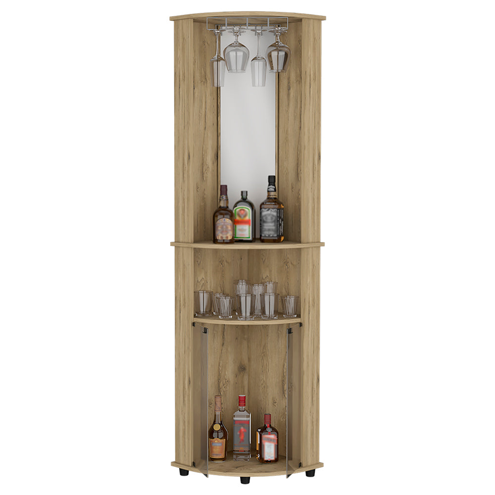 Corner Bar Cabinet Rialto, Three Shelves, Macadamia Finish-3