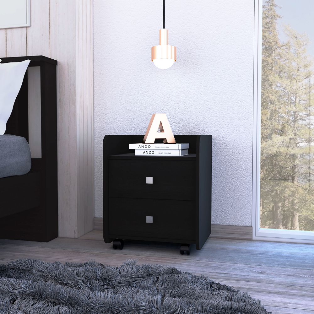 Nightstand Csmet, Metal Handle, Two Drawers, Black Wengue Finish-0