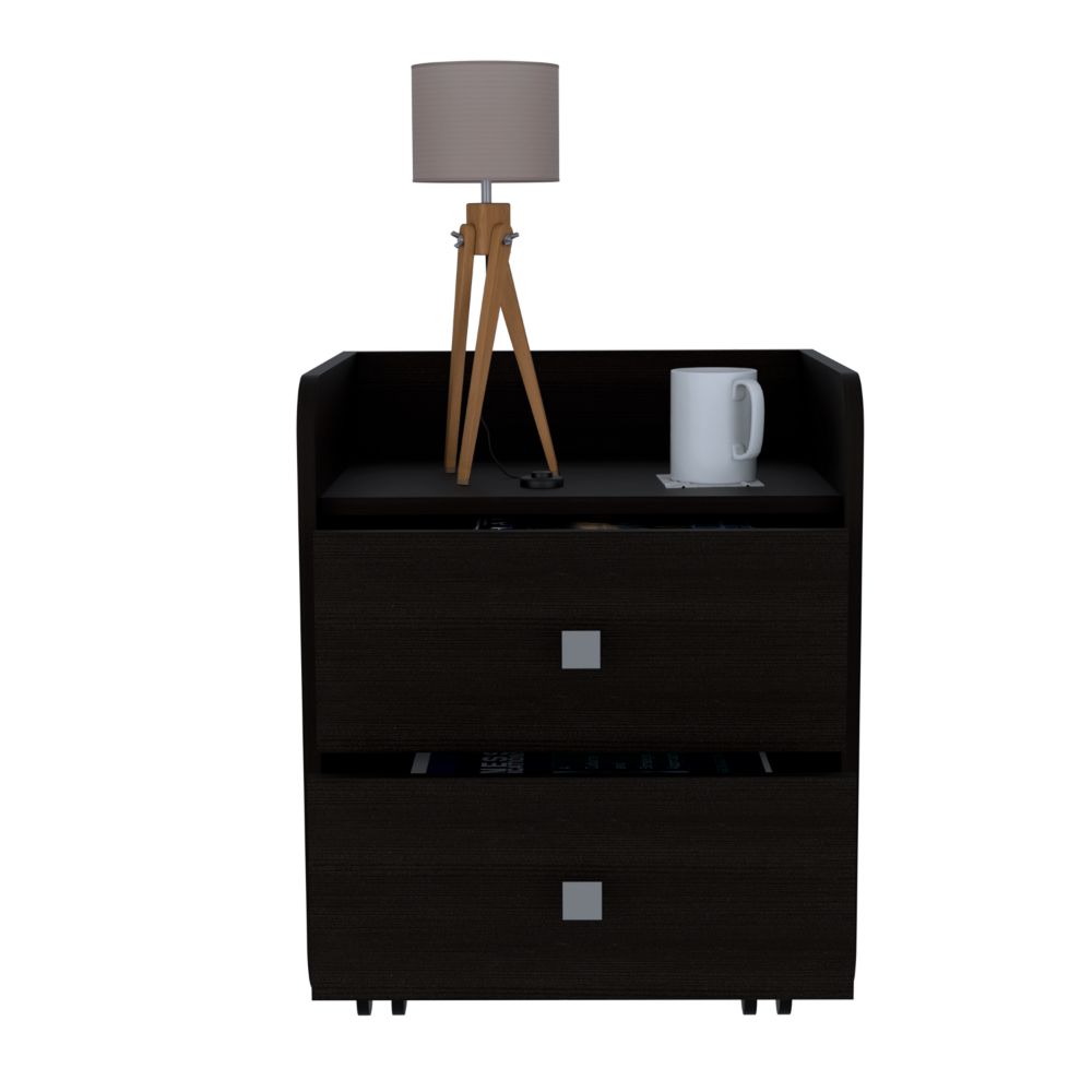 Nightstand Csmet, Metal Handle, Two Drawers, Black Wengue Finish-2