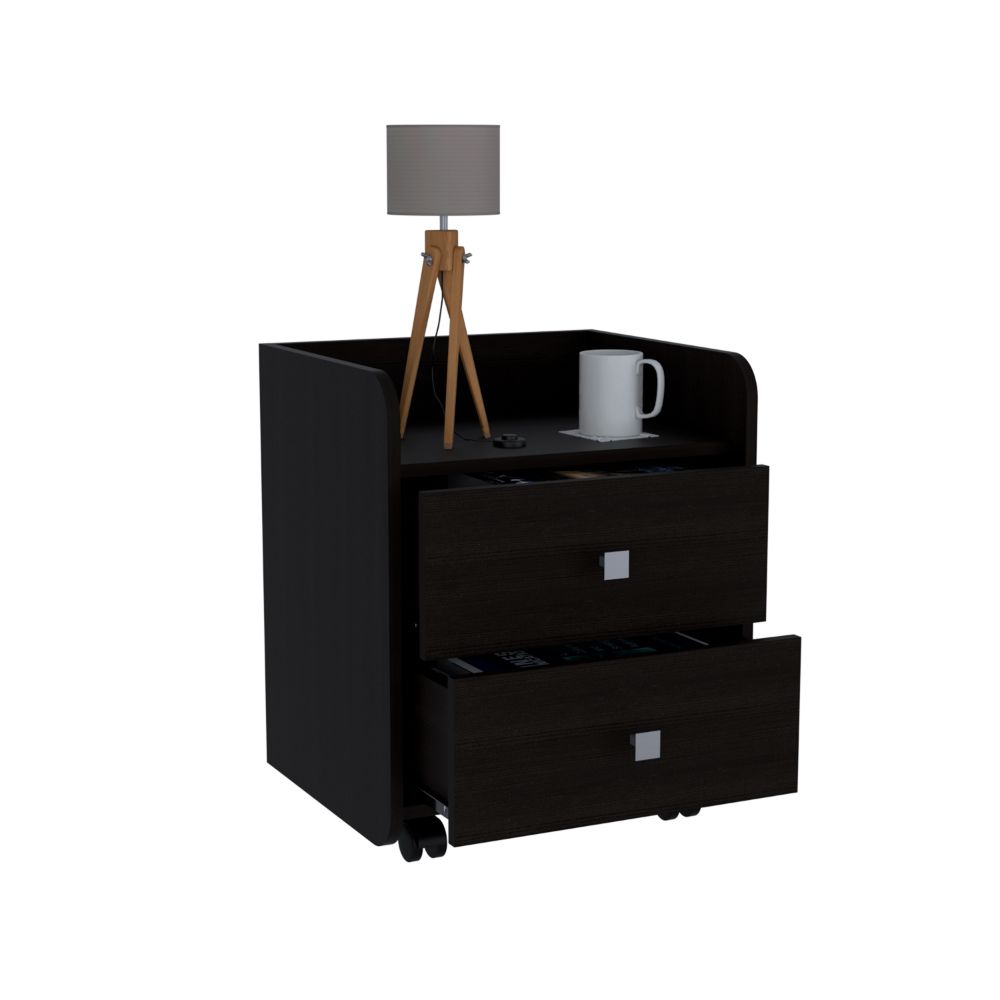 Nightstand Csmet, Metal Handle, Two Drawers, Black Wengue Finish-4