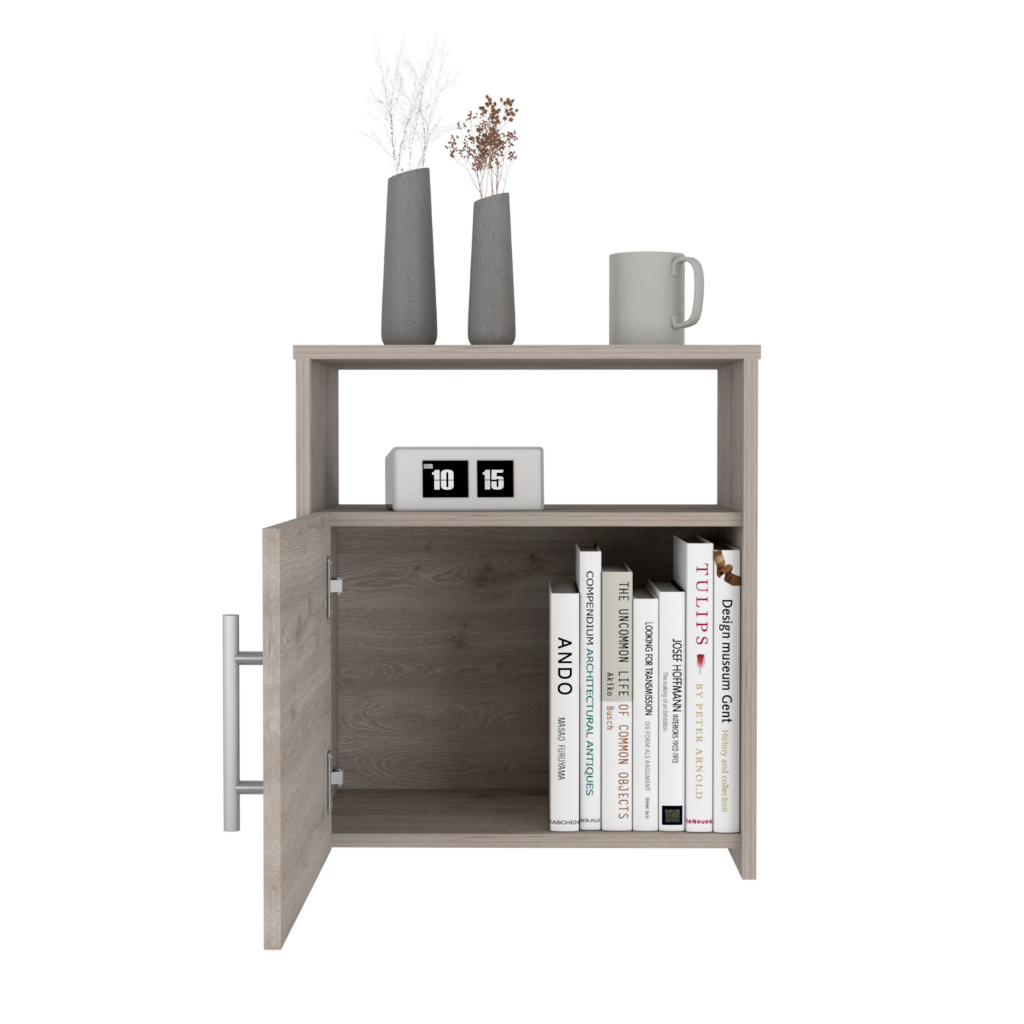 Nightstand Cuarzz, One Cabinet, Light Gray Finish-2