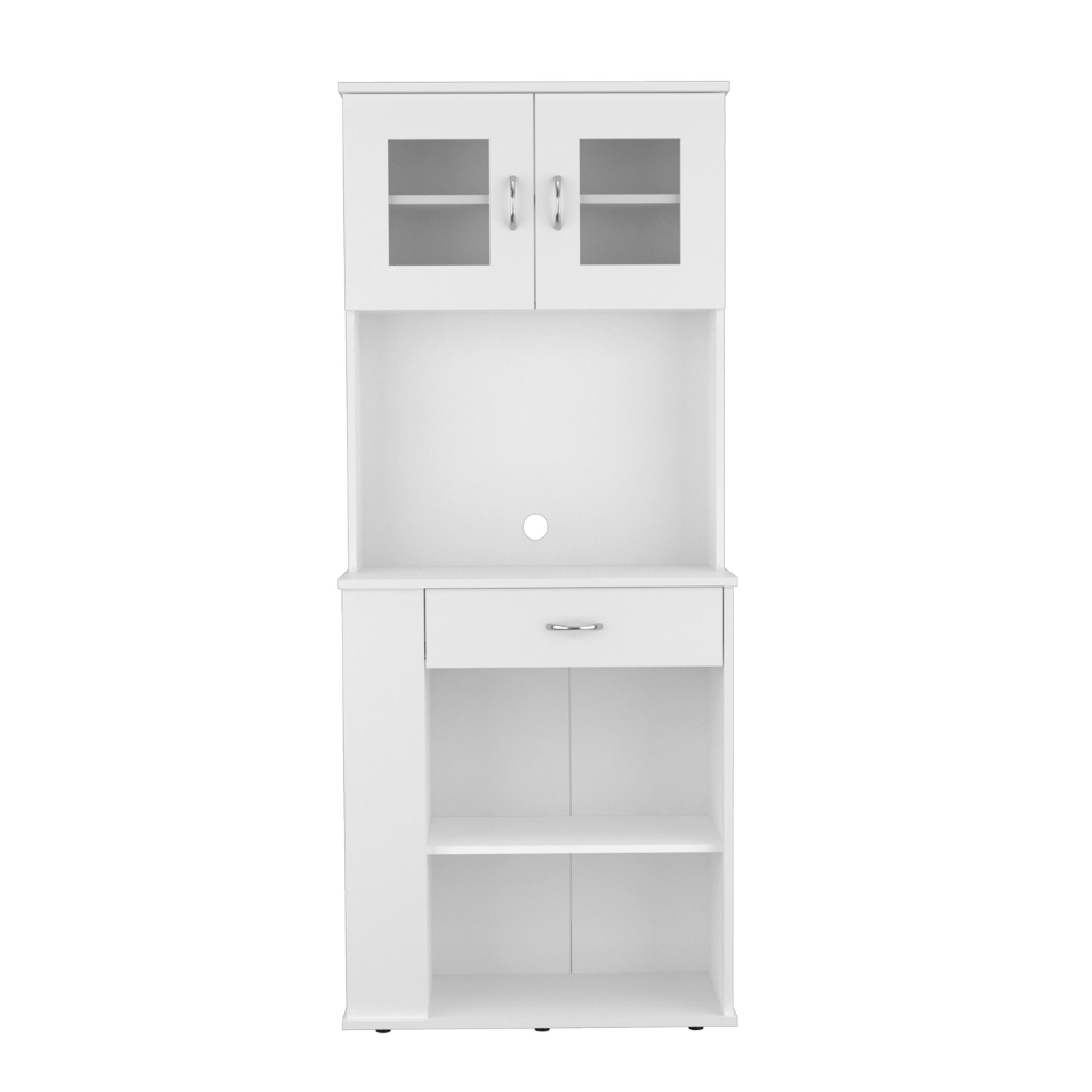 Pantry Double Door Cabinet Folbert, Three Side Shelves, White Finish-3