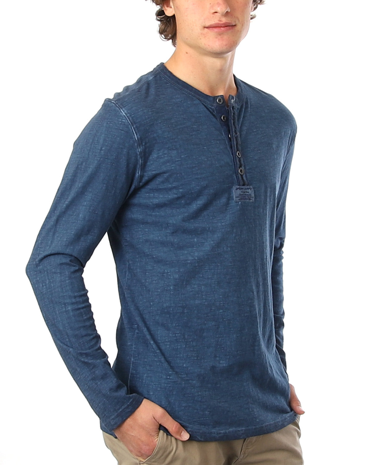 ZIMEGO Mens Long Sleeve Crew Neck Oil Wash Vintage Button Henley T-Shirt-0