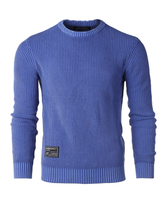 ZIMEGO Mens Long Sleeve Stone Washed Vintage Crewneck Pullover Sweater-0