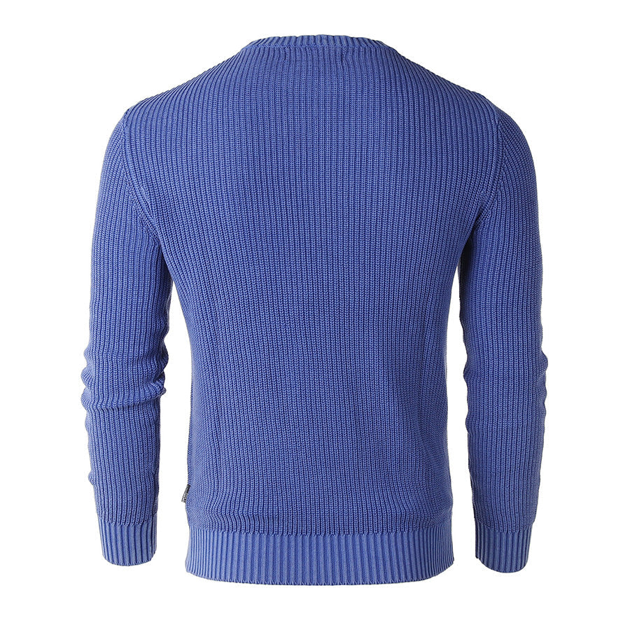 ZIMEGO Mens Long Sleeve Stone Washed Vintage Crewneck Pullover Sweater-2