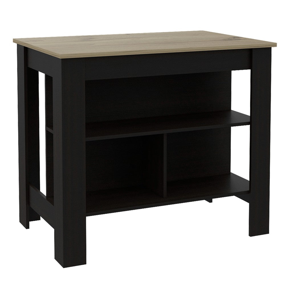 Kitchen Island Dozza, Three Shelves, Black Wengue / Light Oak Finish-4