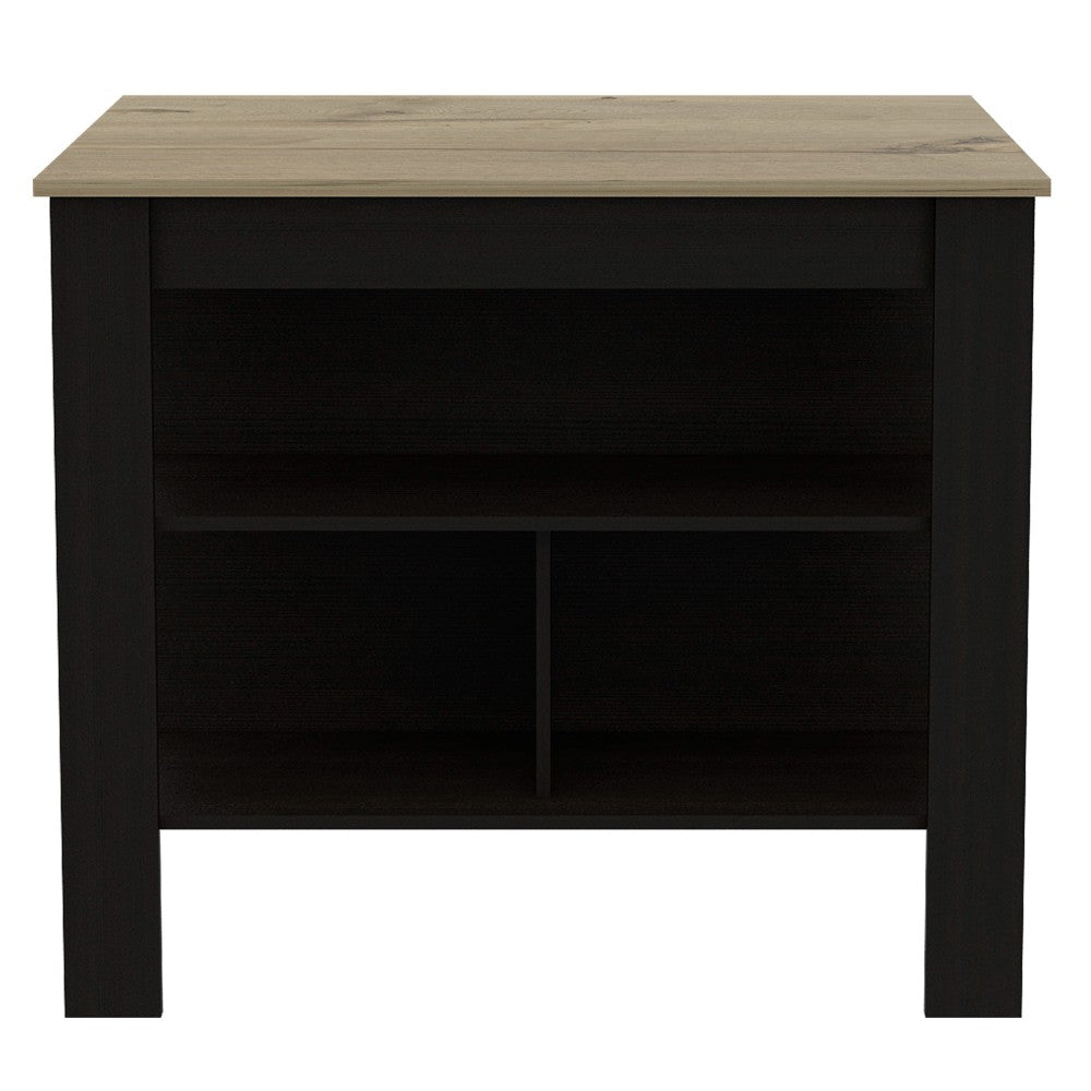 Kitchen Island Dozza, Three Shelves, Black Wengue / Light Oak Finish-2