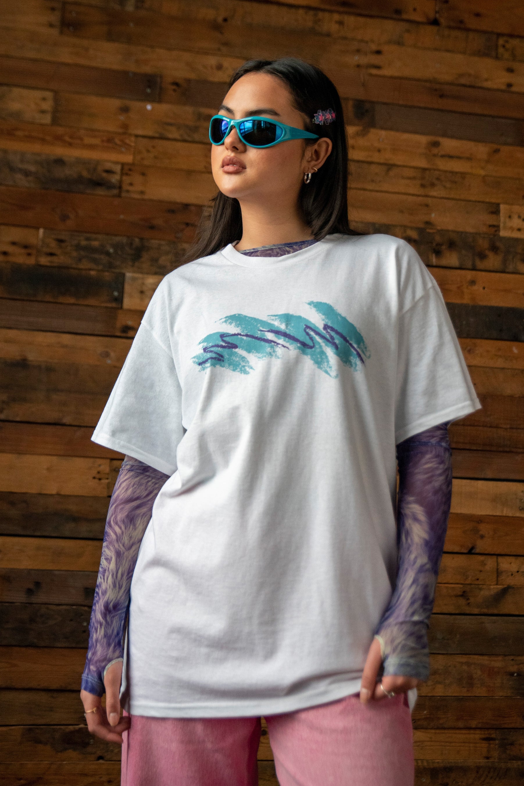 Short Sleeved T-shirt in White with Jazz Cup Print-0