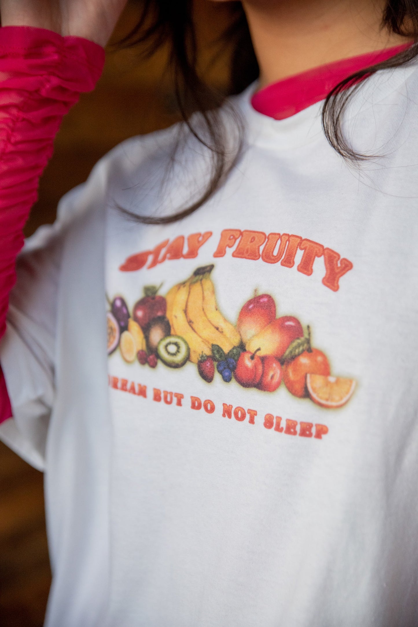 Short Sleeved T-shirt in White with Stay Fruity Print-2